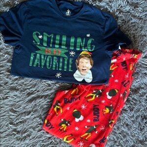 ELF Festive Blue and Red Pajama Set